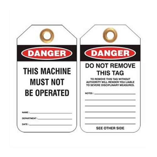 LOCKOUT TAG DANGER THIS MACHINE MUST NOT BE OPERATED - PS-LOTO-TAG