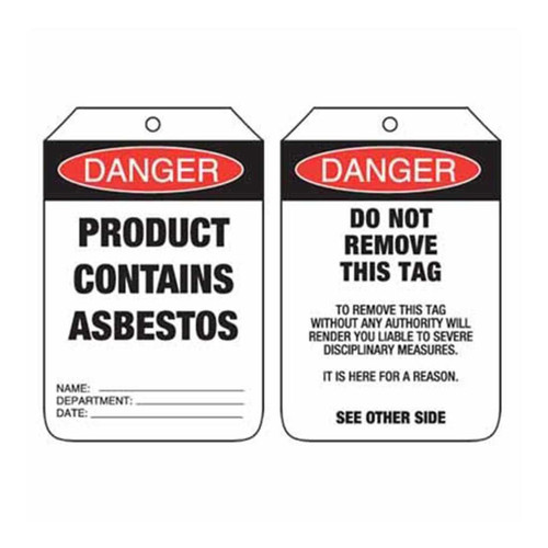 LOCKOUT TAG DANGER PRODUCT CONTAINS ASBESTOS.