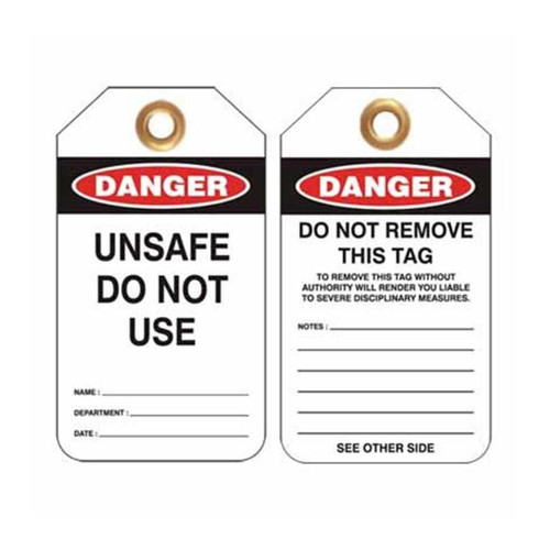 LOCKOUT TAG DANGER UNSAFE DO NOT USE.