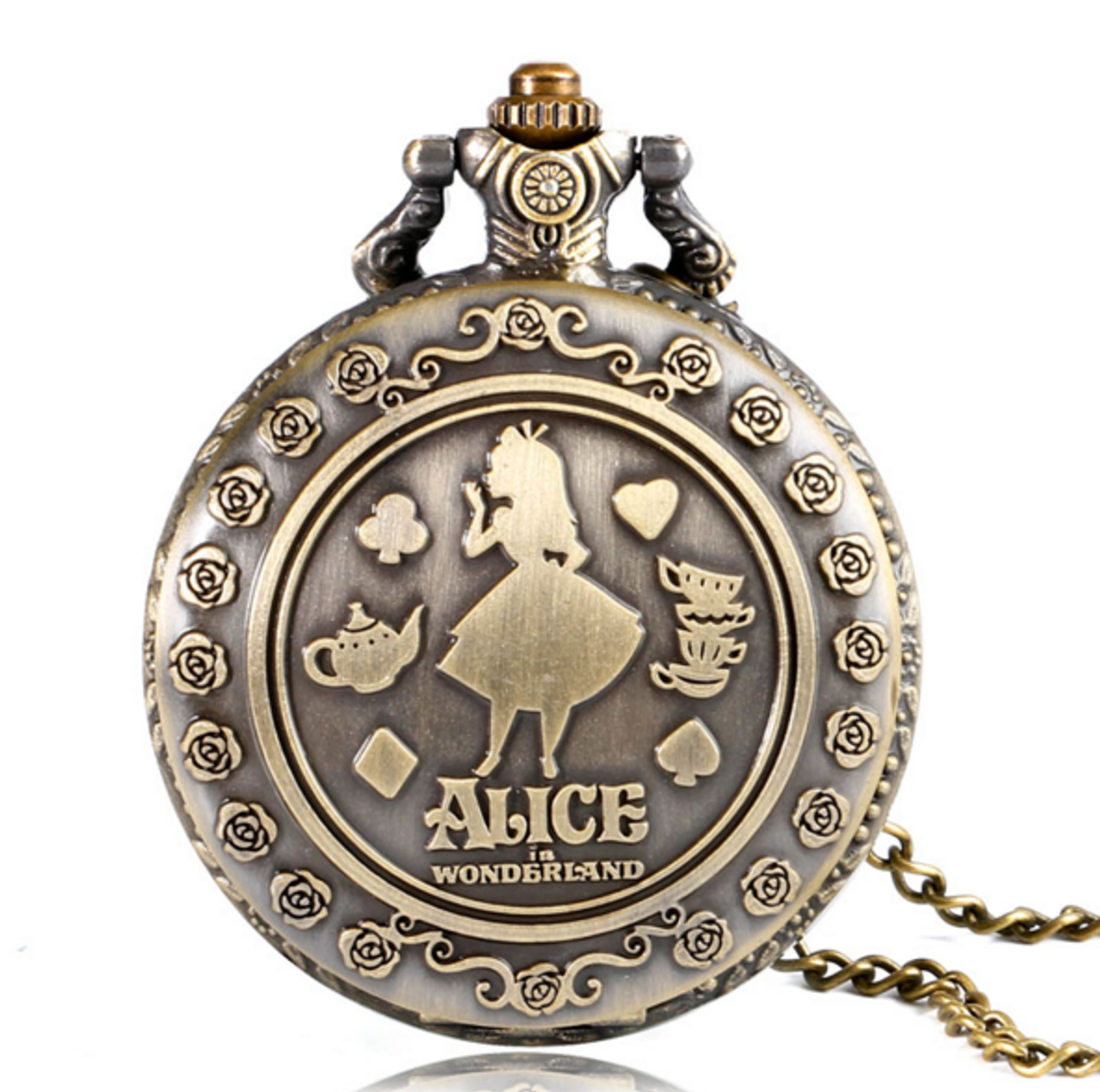 Alice in Wonderland Vintage Brass Pocket Watch Birthday Xmas Gifts