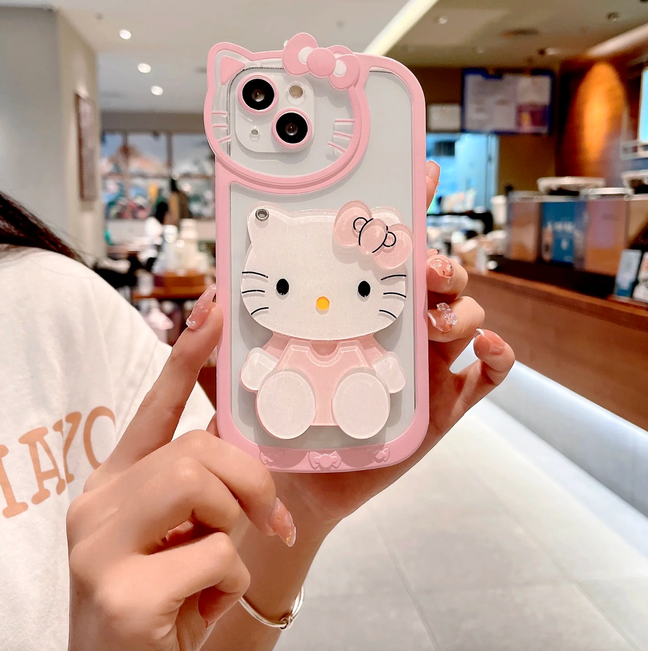 新品未開封CASSETIFY HELLO KITTY iPhone13Pro Sanrio Hello Kitty Kawaii KT Head Mirror Phone Case For iPhone 15