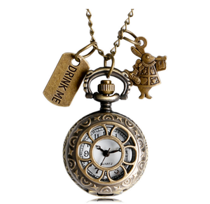 Alice In Wonderland Rabbit Flower Hollow Drink Me Pocket Watches Gift Women's Alice In Wonderland Rabbit Flower Hollow Drink Me Pocket Watches Gift Women's
