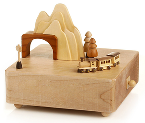 Handmade Wooden Cave & Train Music Box Handmade Wooden Cave & Train Music Box