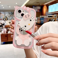 Sanrio Hello Kitty Kawaii KT Head Mirror Phone Case For iPhone 15 14 13 Pro Max 11 12 13 Pro XR XS