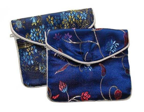 Dark Blue Chinese Silk Pouches with snap closure