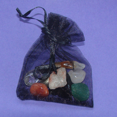 Set of the Best Stones for Clearing Negative Energy in a black organza pouch, image 1