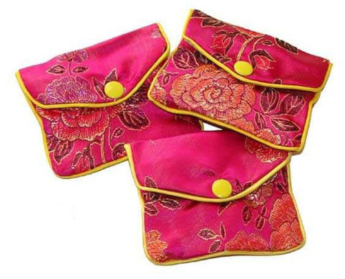 Pink Silk Pouches with snap closure & inner zipper