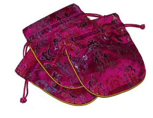 Pink Drawstring Silk Pouches for Jewelry