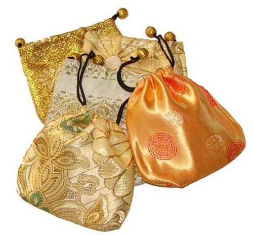 Gold Drawstring Silk Pouches