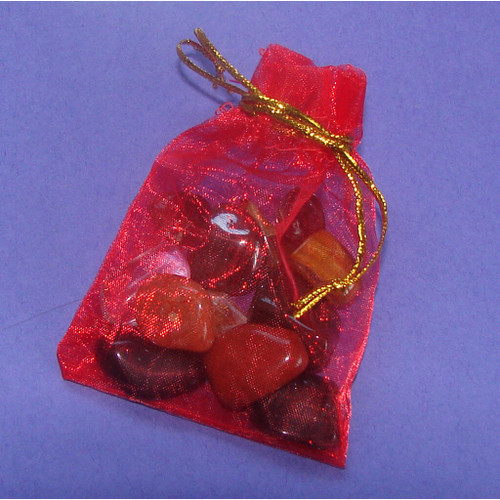 Set of the Best Crystals for Grounding & Balance in a red organza pouch