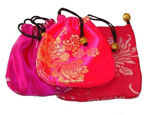 Silk Drawstring Bags - dark pink