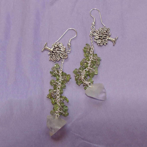 Apophyllite Point Earrings with Peridot Chips
