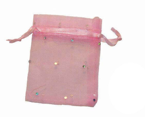 Pink Organza Drawstring Bag with Silver Dots