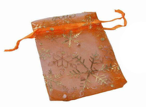 Orange Organza Bag with Gold Snowflakes