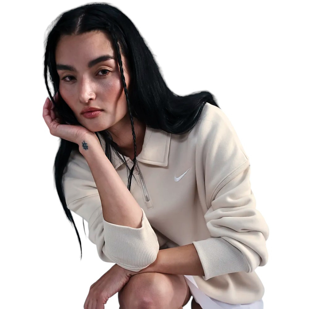 Nike Women's Beige Oversized Short-Zip Fleece