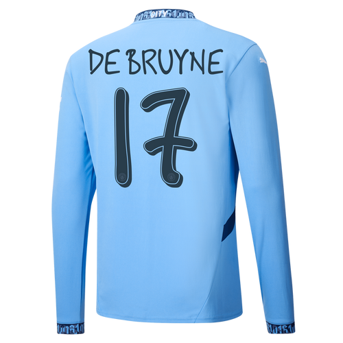 DE BRUYNE #17 Manchester City 24/25 Men's Home Long Sleeve Shirt - Man City Font