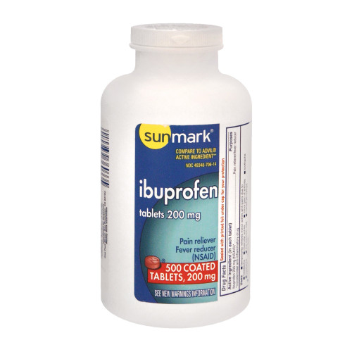sunmark Pain Relief 200 mg Strength Ibuprofen Coated Tablets, 500 Per Bottle