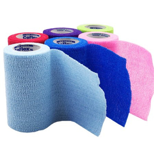 Co-Flex® NL Cohesive Bandage, 4 Inch x 5 Yard, Neon Pink / Blue / Purple / Light Blue / Neon Green