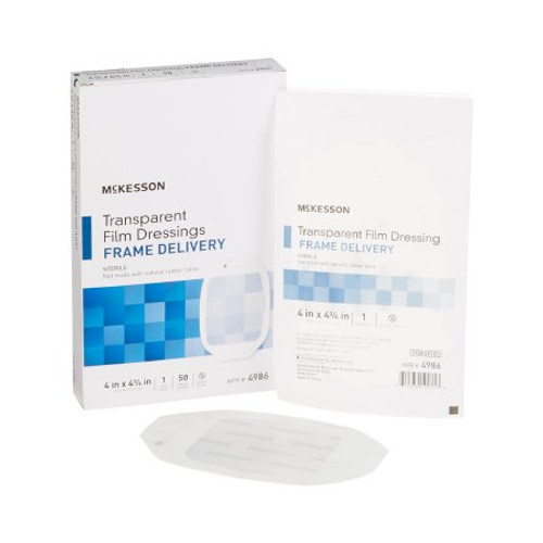 McKesson Octagonal Sterile Dressing with Frame-Style Delivery, 4 x 4-3/4 Inch, Transparent