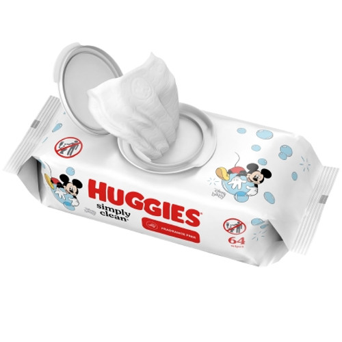 Huggies Simply Clean Baby Wipes Soft Pack, Unscented, Non-sterile, 6-7/10″ x 7-7/10″, 64 Count, 8Packs/Case