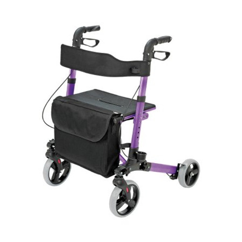 HealthSmart® 4-wheel rollator, 8 in. Front, 7 in. Rear Wheel, 31 - 36 in. Handle, Purple, 300 lbs, Aluminum Frame
