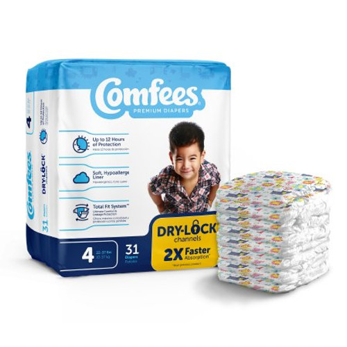 Comfees Premium Diapers, Unisex, Baby, Tab Closure, Size 4, 31 per Package
