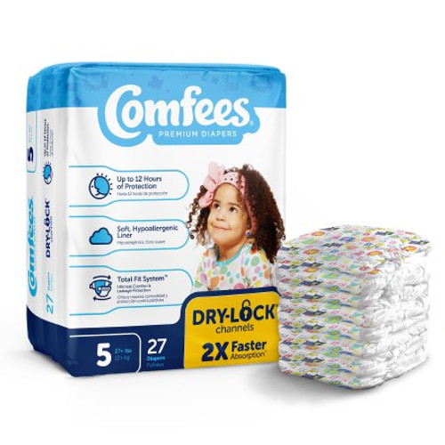 Attends Comfees Premium Baby Diapers, Unisex, Tab Closure, Size 5