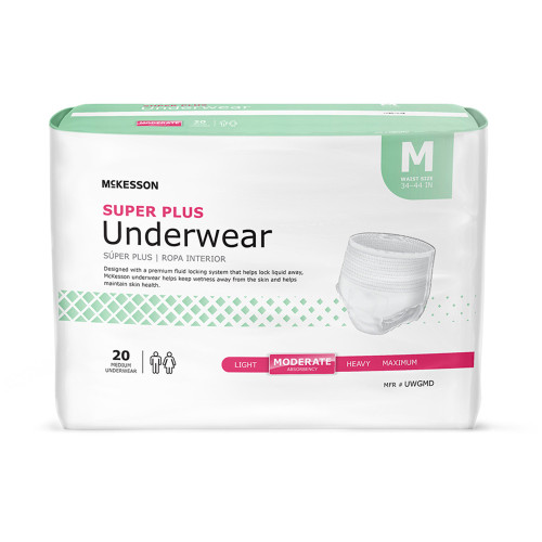 McKesson Super Plus Underwear, Adult Unisex, Medium, Disposable, Latex-Free