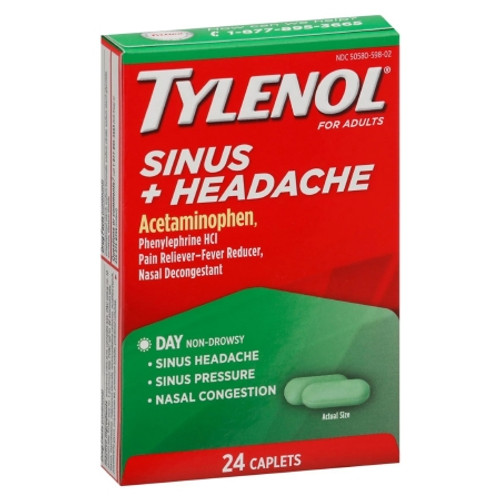 Tylenol® Sinus + Headache Cold and Sinus Relief, 24 Caplets per Bottle