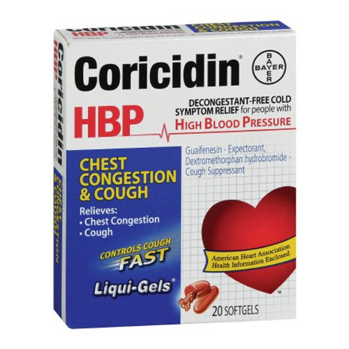 Coricidin® HBP Cold and Cough Relief, 20 Softgels per Bottle
