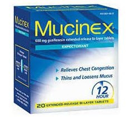 Cold and Cough Relief Mucinex® 600 mg Strength Tablet 20 per Box