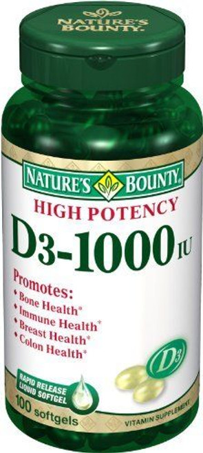 Nature's Bounty® Vitamin D-3 Supplement, 100 Softgels per Bottle