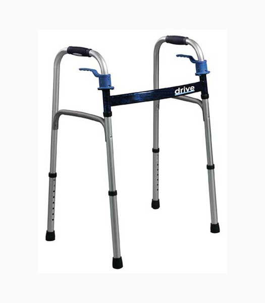 drive™ Deluxe Trigger Release Folding Walker, 26 - 33.5 in., Flame Blue, 350 lbs. Capacity, Aluminum