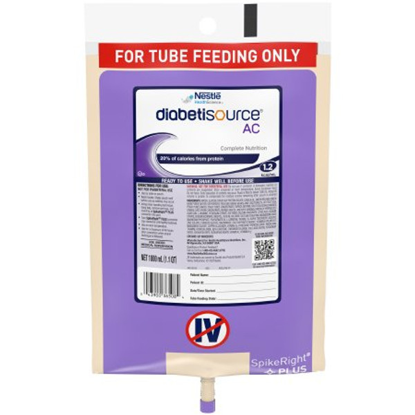 Nestle Diabetisource AC Tube Feeding Formula, 33.8 oz Bag, Ready-to-Hang, Unflavored, Adult