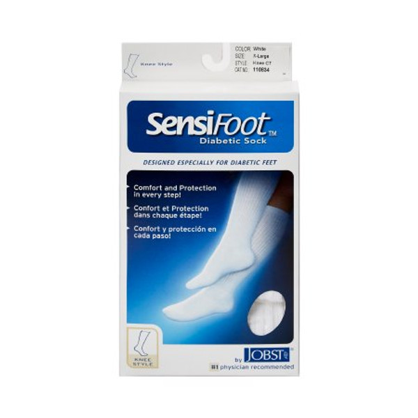 JOBST SensiFoot Diabetic Compression Socks, Knee High, White, Closed Toe, X-Large