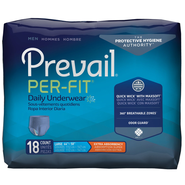 Prevail® Per-Fit® Men Adult Moderate Absorbent Underwear, Large, White