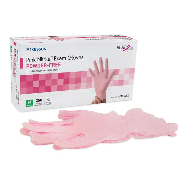 McKesson Exam Gloves, Nitrile, Pink, Large, Standard Cuff Length, Not Chemo Approved