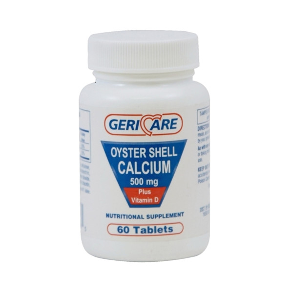 Geri-Care Joint Health Supplement 500 mg Oyster Shell Calcium Tablet with Vitamin D-3, 60 per Bottle