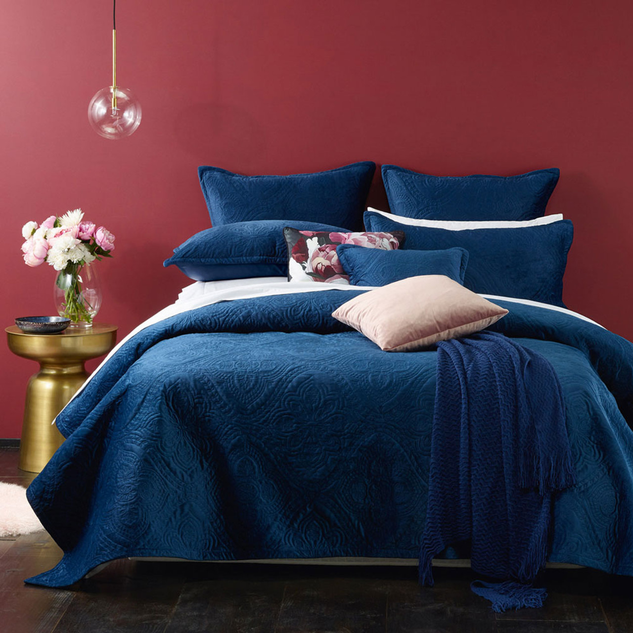 Dynasty Navy Coverlet Set Single Double Bed Bianca