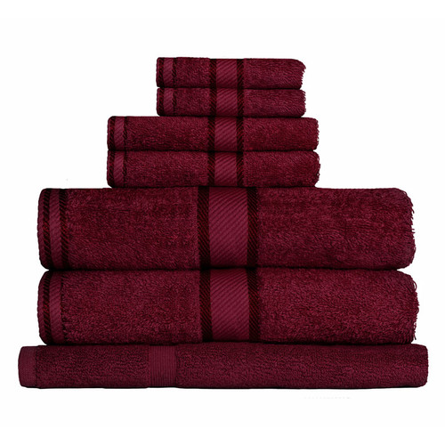 100% Cotton Burgundy Towels | 7pc Bath Towel Set | Kingtex