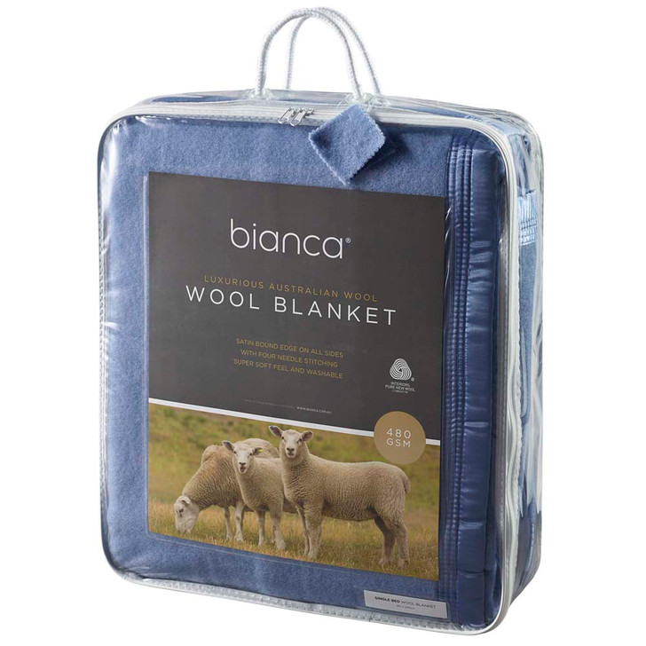 Bianca Steel Blue Queen Bed Wool Blanket | My Linen