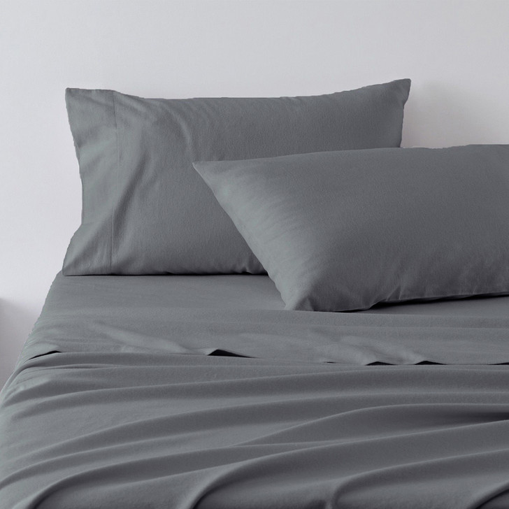 Jenny Mclean Abrazo Charcoal Flannelette Sheet Set | My Linen 