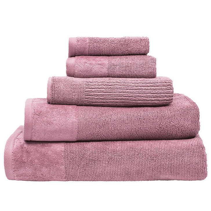 100% Cotton Costa Dusk Pink Ribbed Bath Towel Set | My Linen