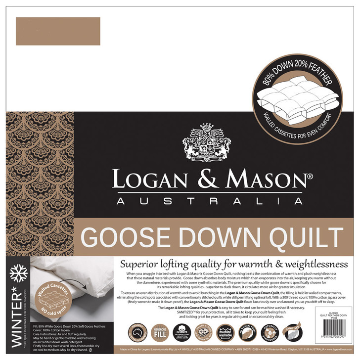 Logan and Mason 80/20 Goose Down and Feather Super King Quilt | My Linen