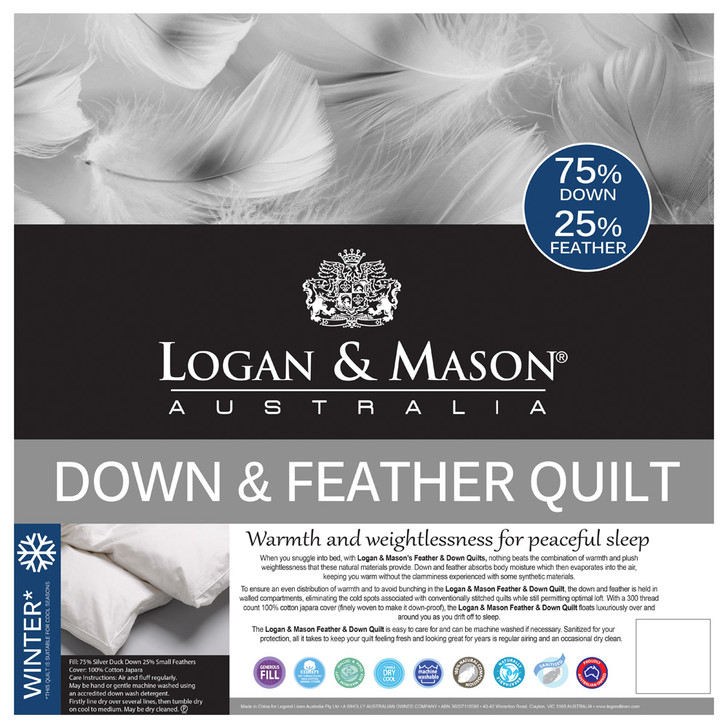 Logan and Mason 75/25 Duck Down and Feather Queen Bed Quilt | My Linen