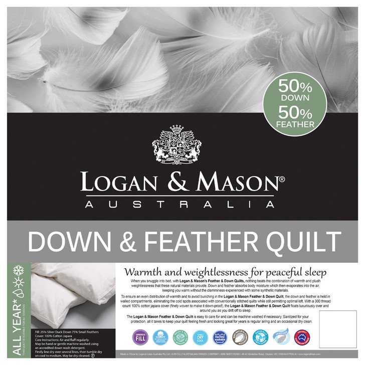 Logan and Mason 50/50 Duck Down and Feather Queen Bed Quilt | My Linen