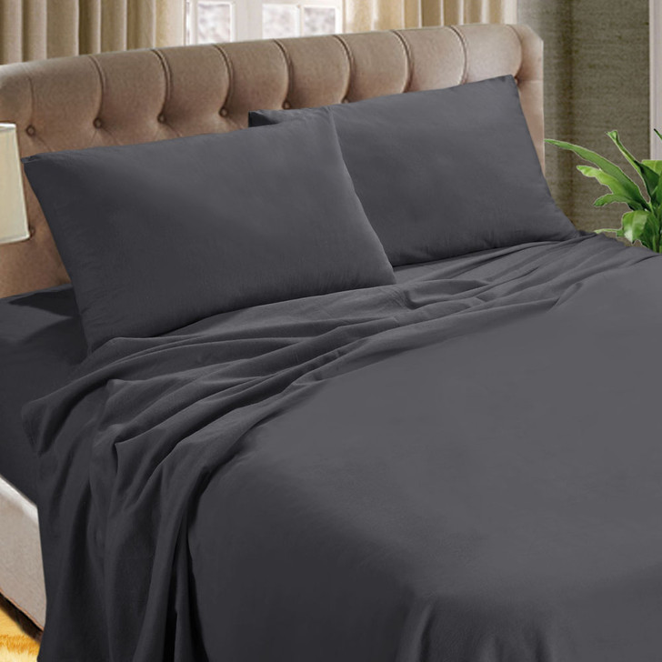 Kingtex Micro Flannel 40cm Single Bed Sheet Set Charcoal | My Linen