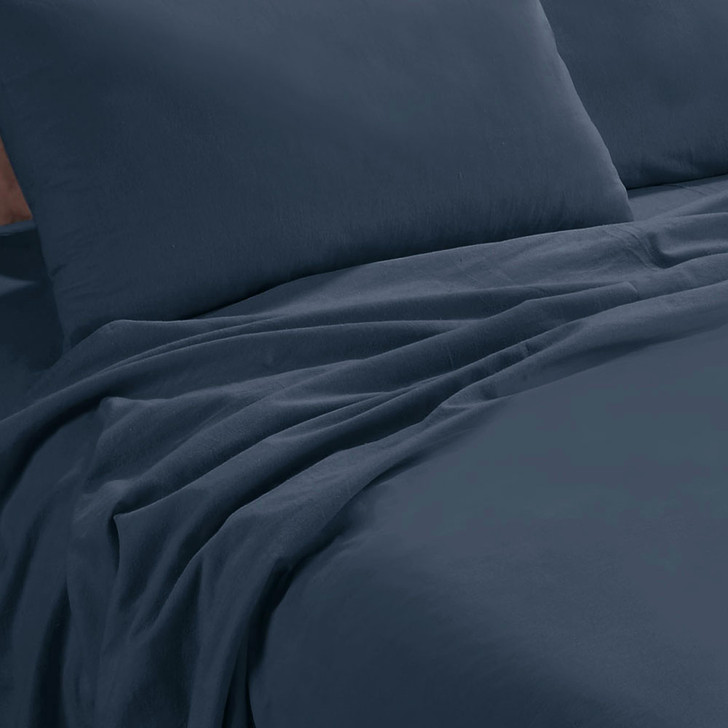 Kingtex Micro Flannel 40cm Double Bed Sheet Set Denim Detail | My Linen