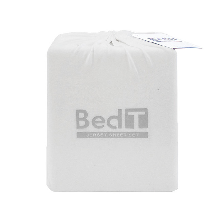 BedT 100% Cotton Jersey Knit Sheet Set White Queen Bed | My Linen