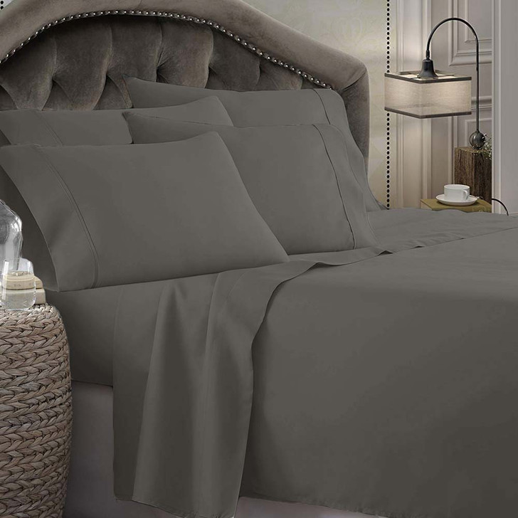 Shangri-La Linen 1800 Series Microfibre King 50cm Bed Sheet Set Charcoal | My Linen